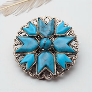 Vintage Native American Style Star. Faux Turquoise Filigree Brooch.